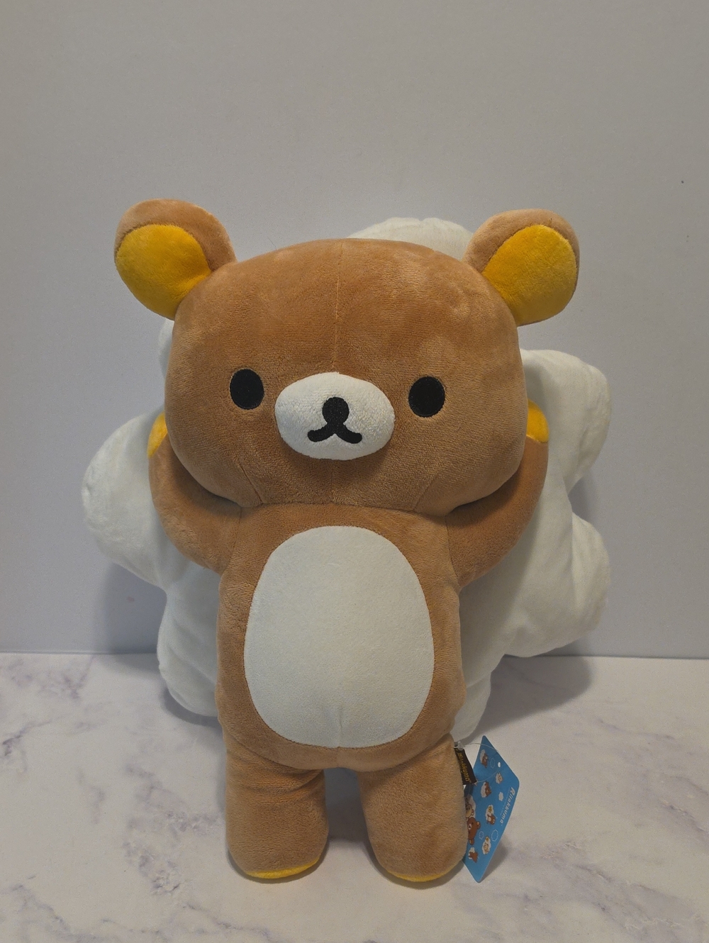 Rilakkuma Brown Bear lying on a white cloud plush toy. Brand New